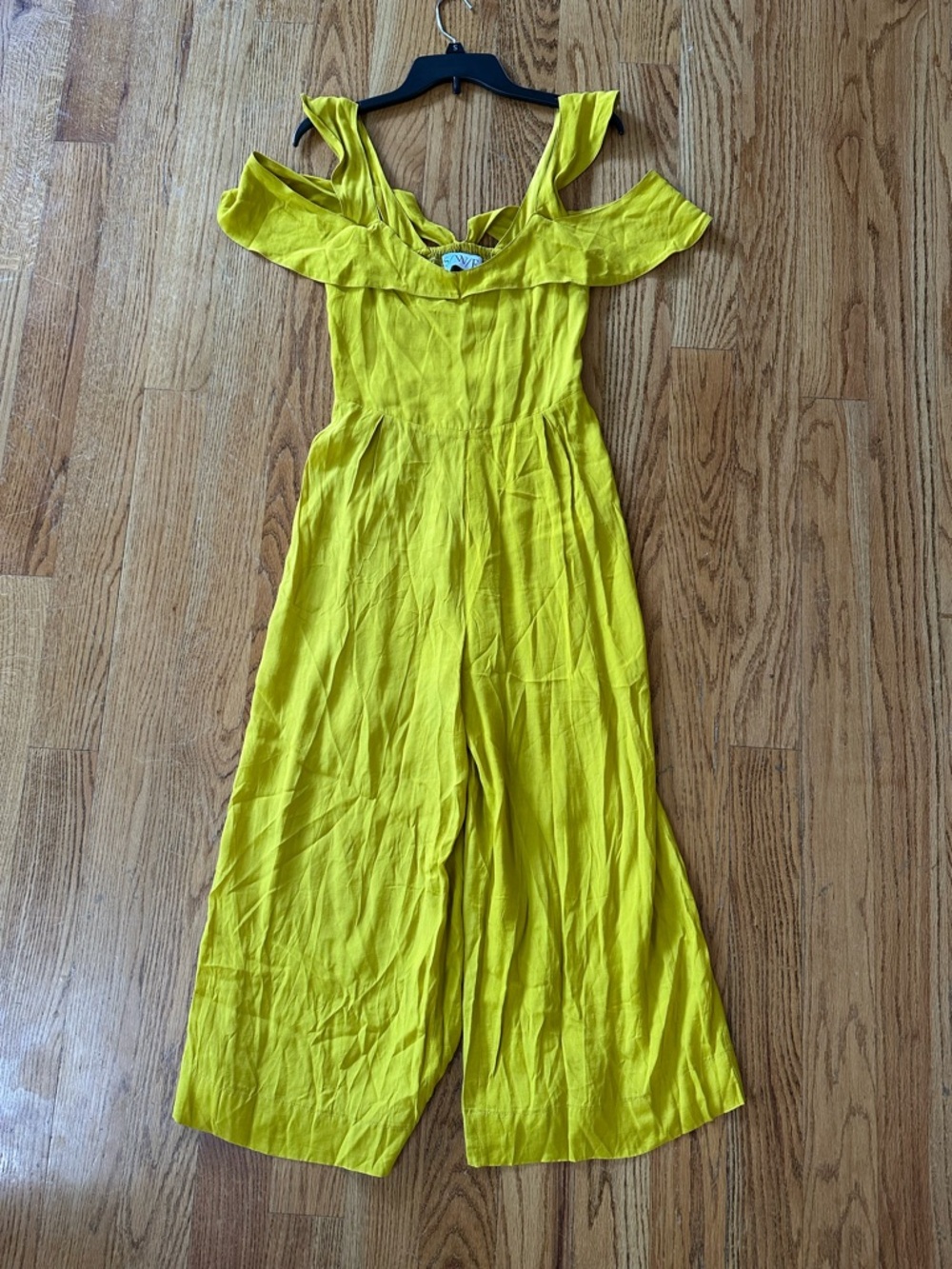 SWF Yellow Off-Shoulder Cropped Wide Leg Jumpsuit